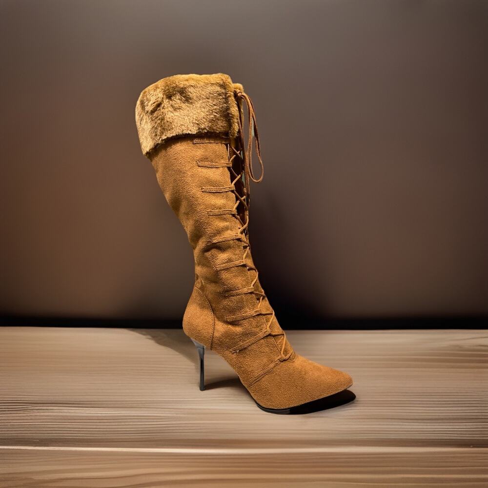 Pleaser USA Mountain-120 Tan Microfiber Knee Boot Size 8